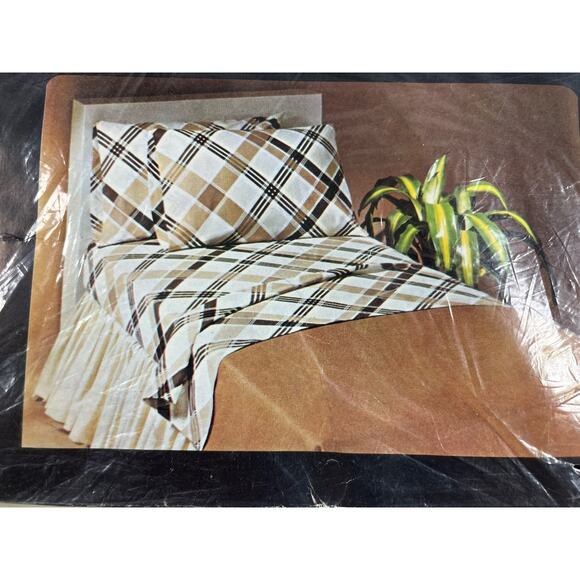 Sears Sherbet Twin Top Flat Sheet Criss Cross Plaid Cotton Blend New Dead Stock - Picture 3 of 6